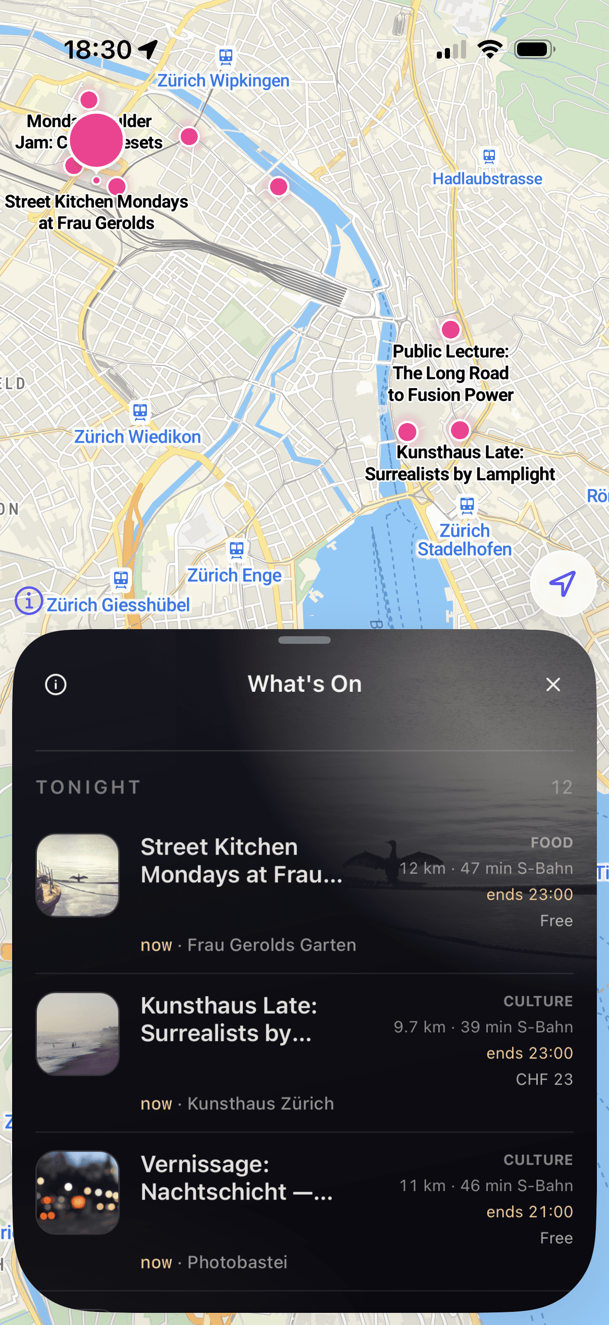 Ari map with local events and the What's On overview
